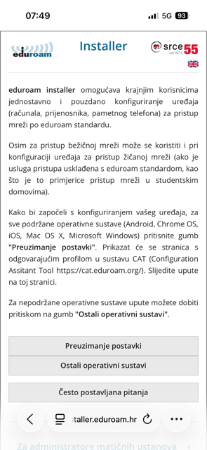 eduroam installer – Preuzimanje postavki